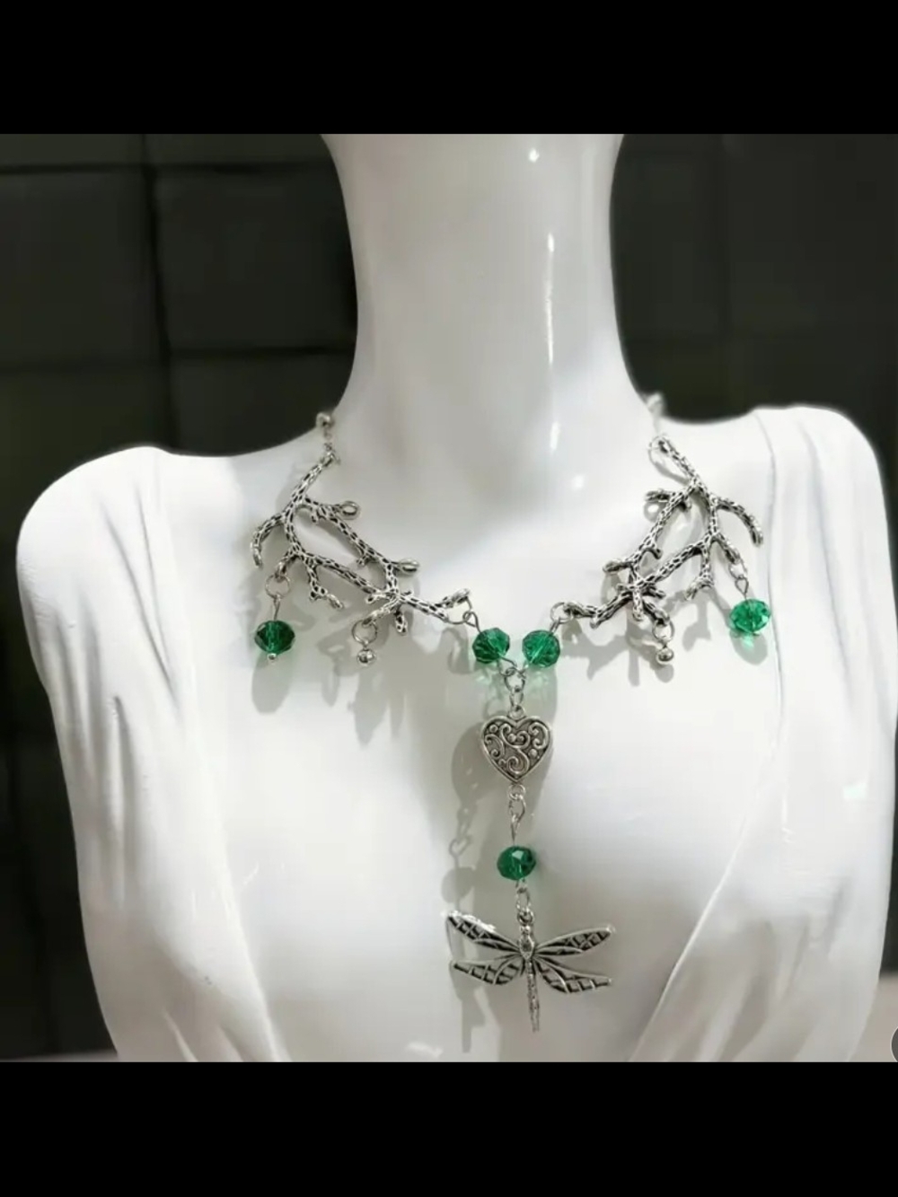 Dragonfly Pendant Necklace with Emerald Green Accents